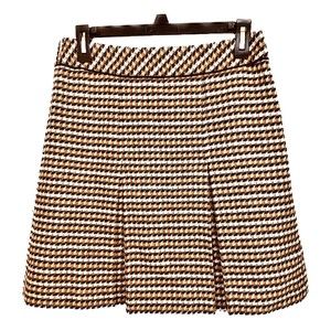 Talbots Wool Houndstooth Pleated Skirt Black Brown Tan Cream Light Academia - 2P